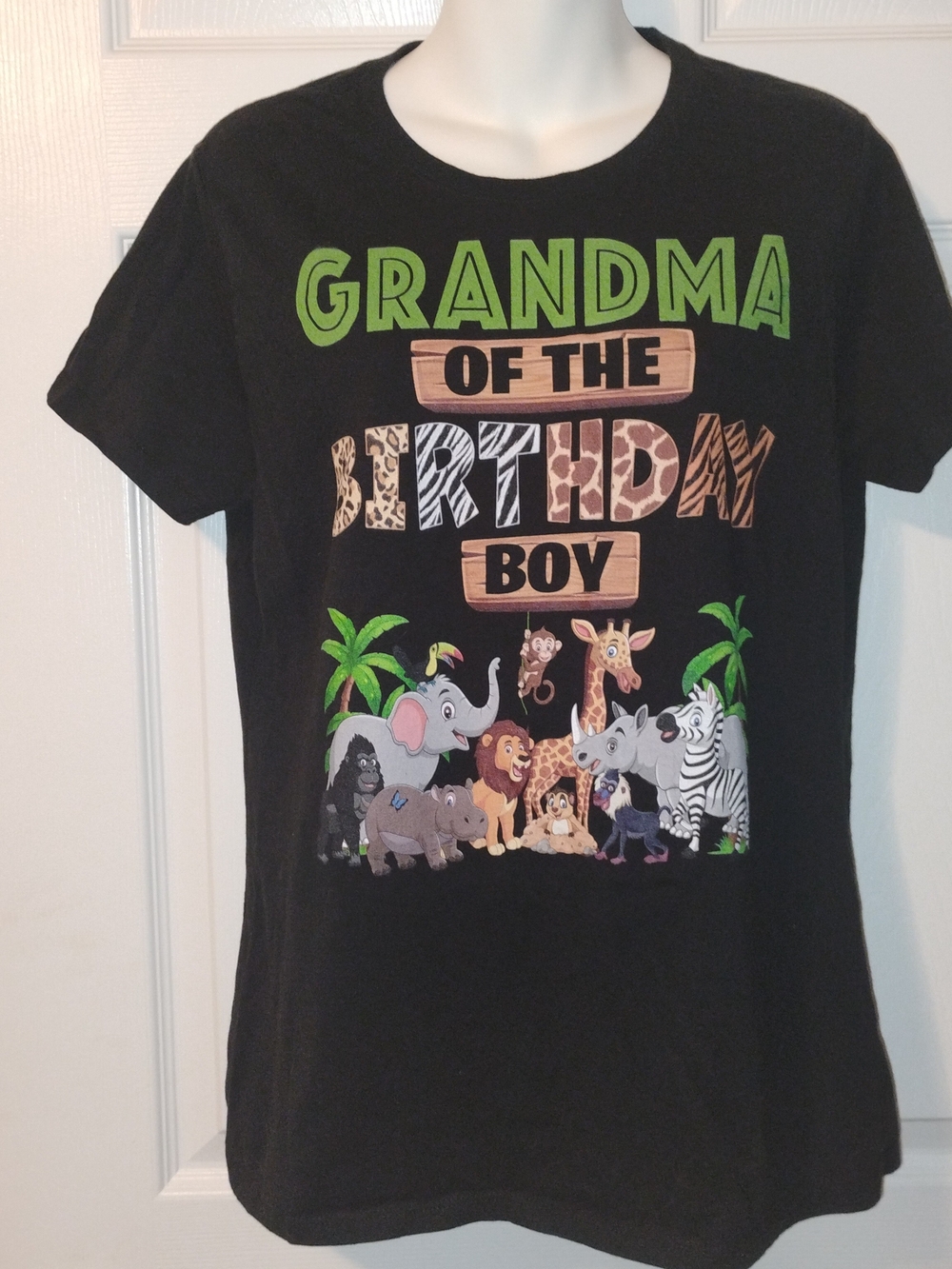 Grandma of the Birthday Boy, Small Black Womans Graphic Tee